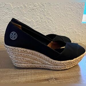 Tory Burch Filipa Canvas Blk Espadrille Sz 8